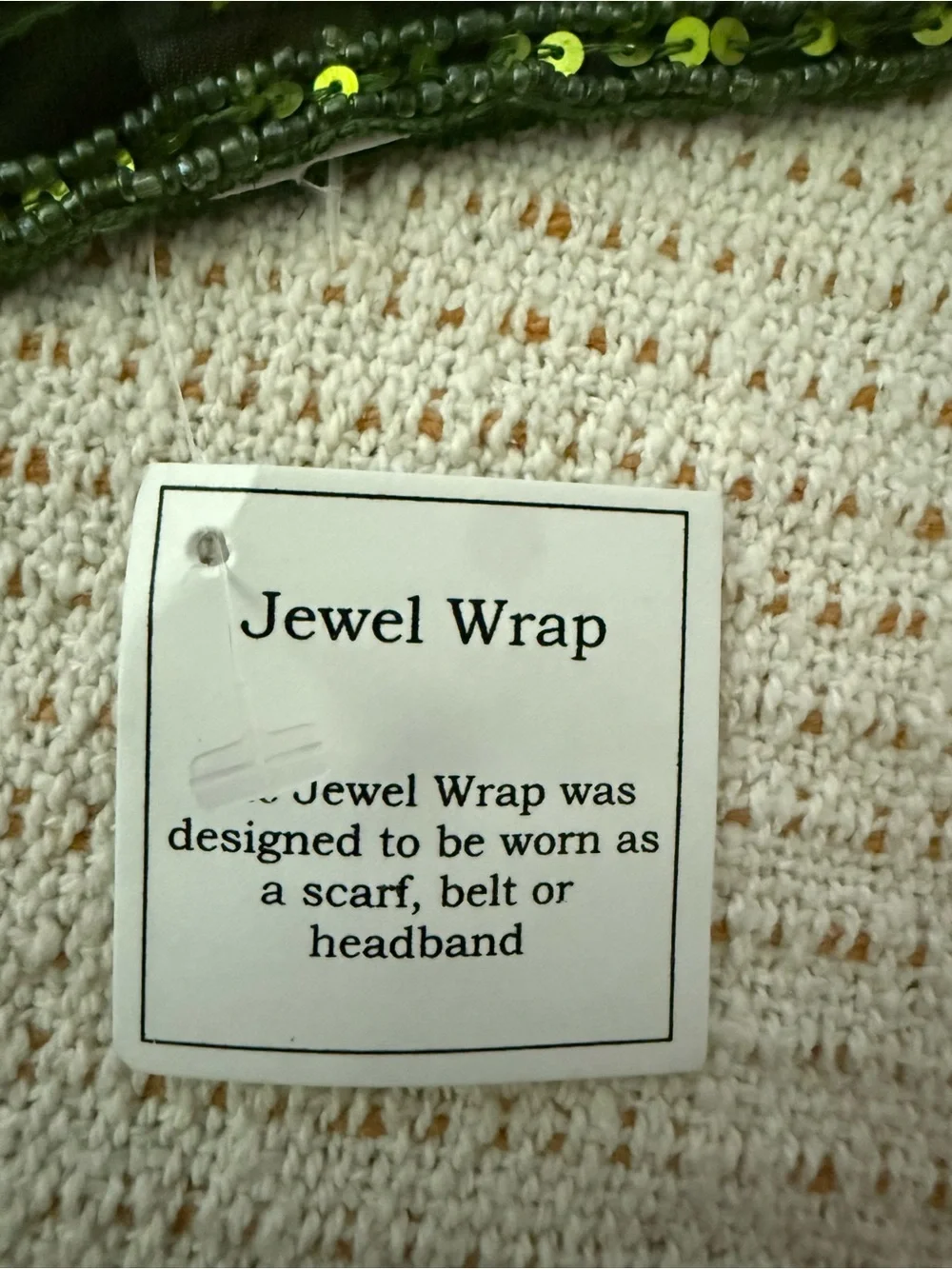 Vintage Y2K Beaded Green Organza Versatile Jewel Wrap NWTp